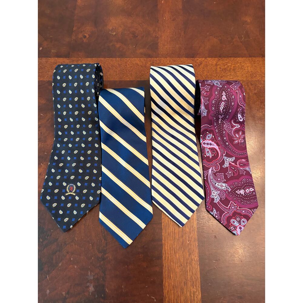 Lot of 4 Tommy Hilfiger 100% Silk Ties - Vintage Classic Patterns Stripes